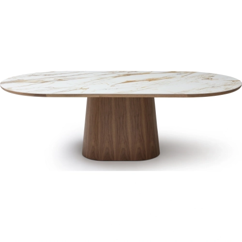 Atrio 94" Dining Table in White Marble & Walnut Finish